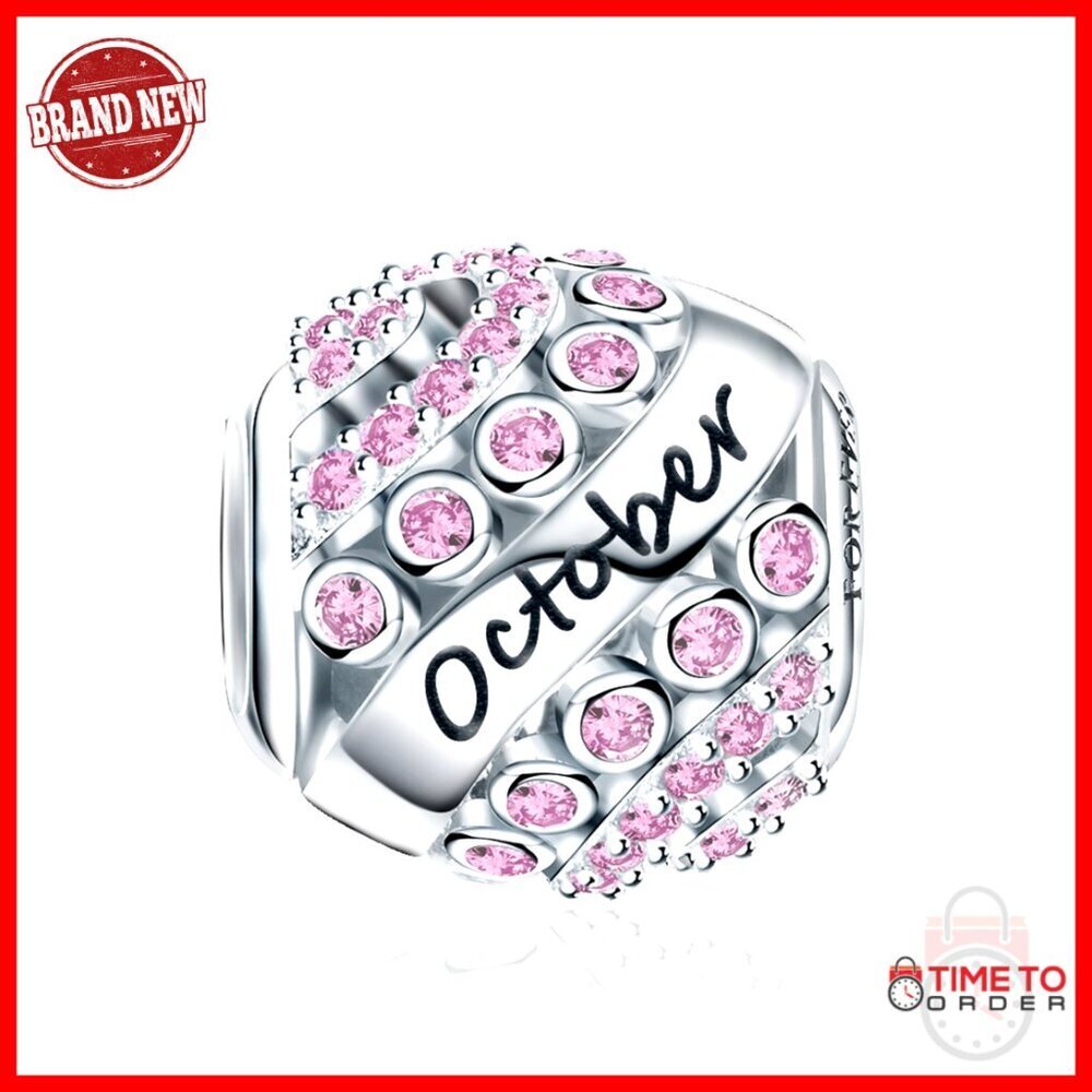 Sterling Silver Birthstone Charm for Bracelet or Necklace, 925 Silver Bead